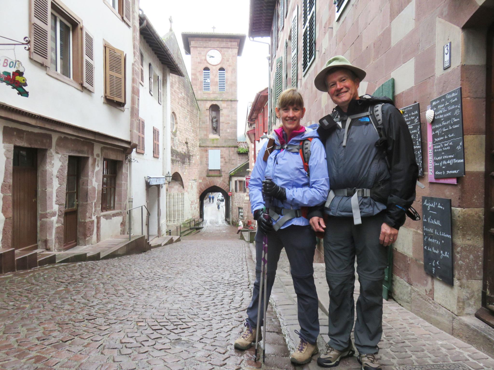 Dennis and Laurie Brooke on their first day on the trail in Saint Jean Pied de Port, France. COURTESY PHOTO