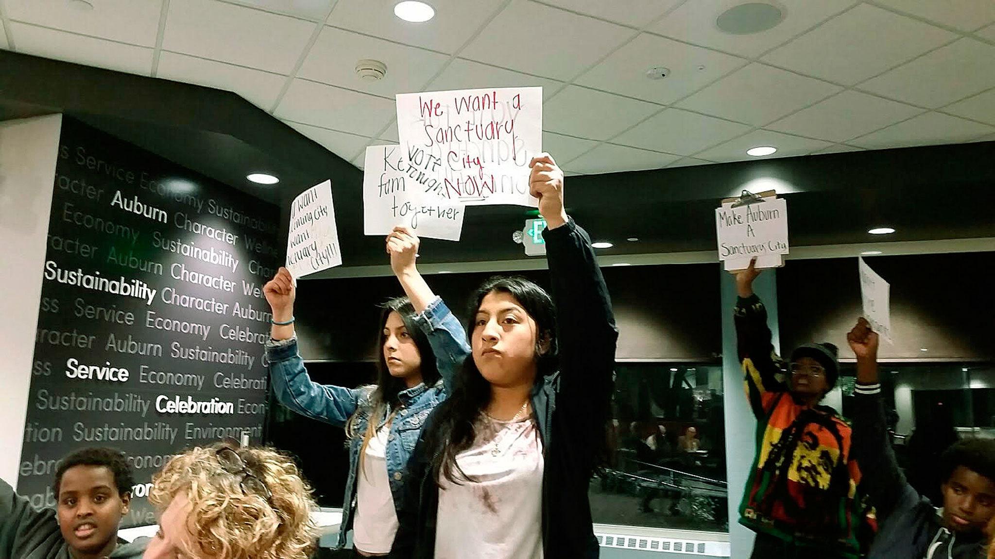 Supporters of sanctuary city status for Auburn express their passions at Monday’s City Council study session. ROBERT WHALE, Auburn Reporter