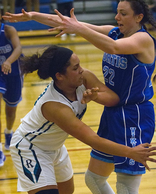 Katelyn Brown and her Auburn Riverside teammates withstood Curtis’ late challenge to secure a 58-52 win Friday night in the quarterfinal round of the West Central/Southwest 4A bi-district tournament at Stadium High School in Tacoma. Courtesy photo, Jeff Rhodes