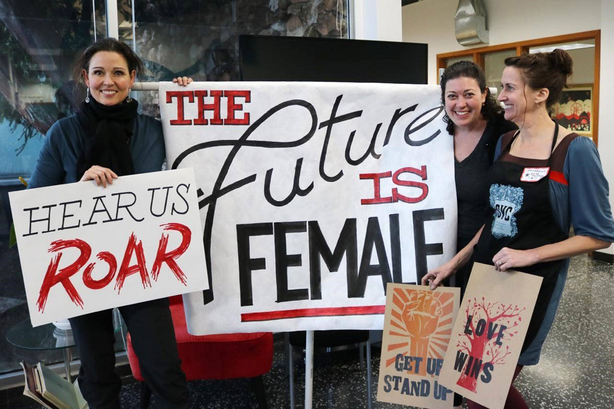 Poster event organizers Fiona McGuigan, Erica Sklar, and Annabelle Larner, Photo by: Larry Asher