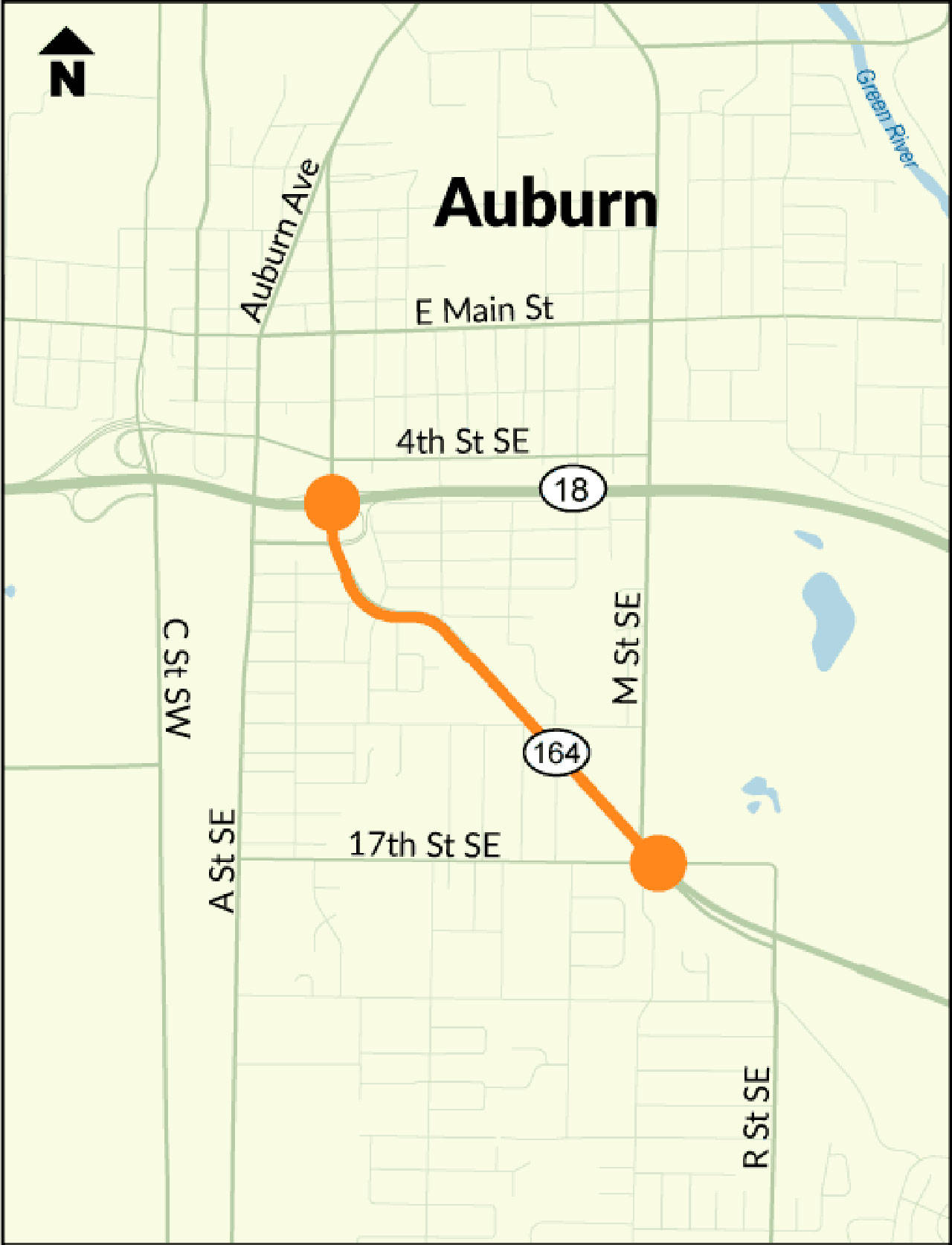 Nearly one mile of State Route 164 will be repaved in Auburn. COURTESY MAP, WSDOT
