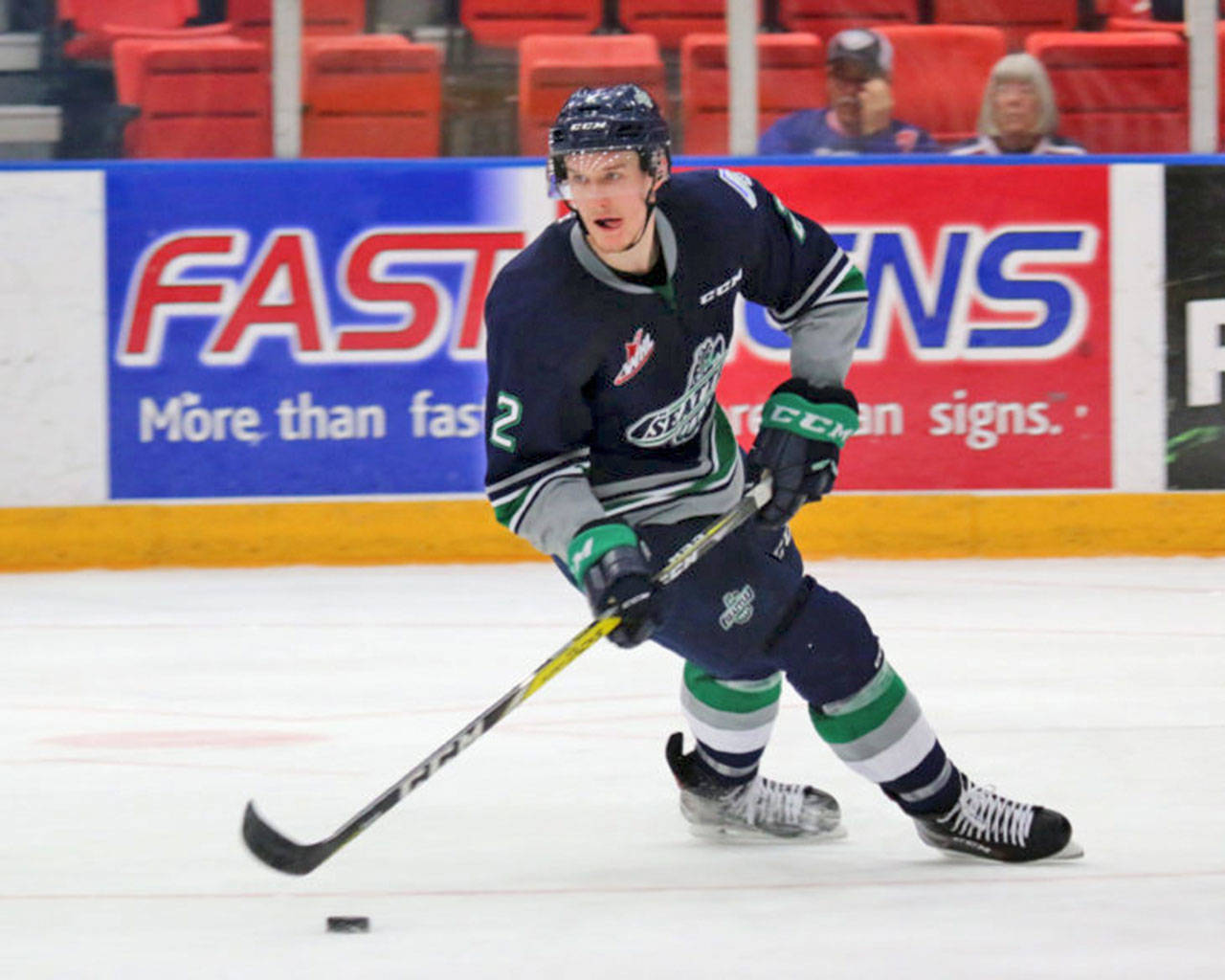 The Thunderbirds’ Austin Strand had two goals in the 9-2 runaway win Wednesday night in Kennewick. COURTESY PHOTO, Judy Simpson