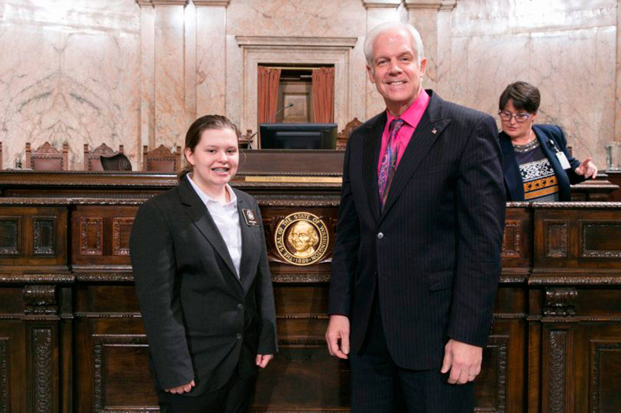 Devyn Nelson with 47th District Rep. Mark Hargrove, R-Covington. COURTESY PHOTO, Washington State Legislature