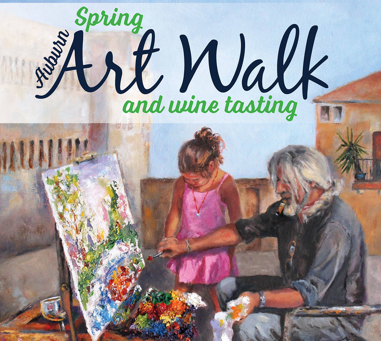 Auburn artist Wendy Ray won the May 12 Auburn Artwalk promotional art award, featuring an artist in Italy teaching a child the joy of painting. COURTESY