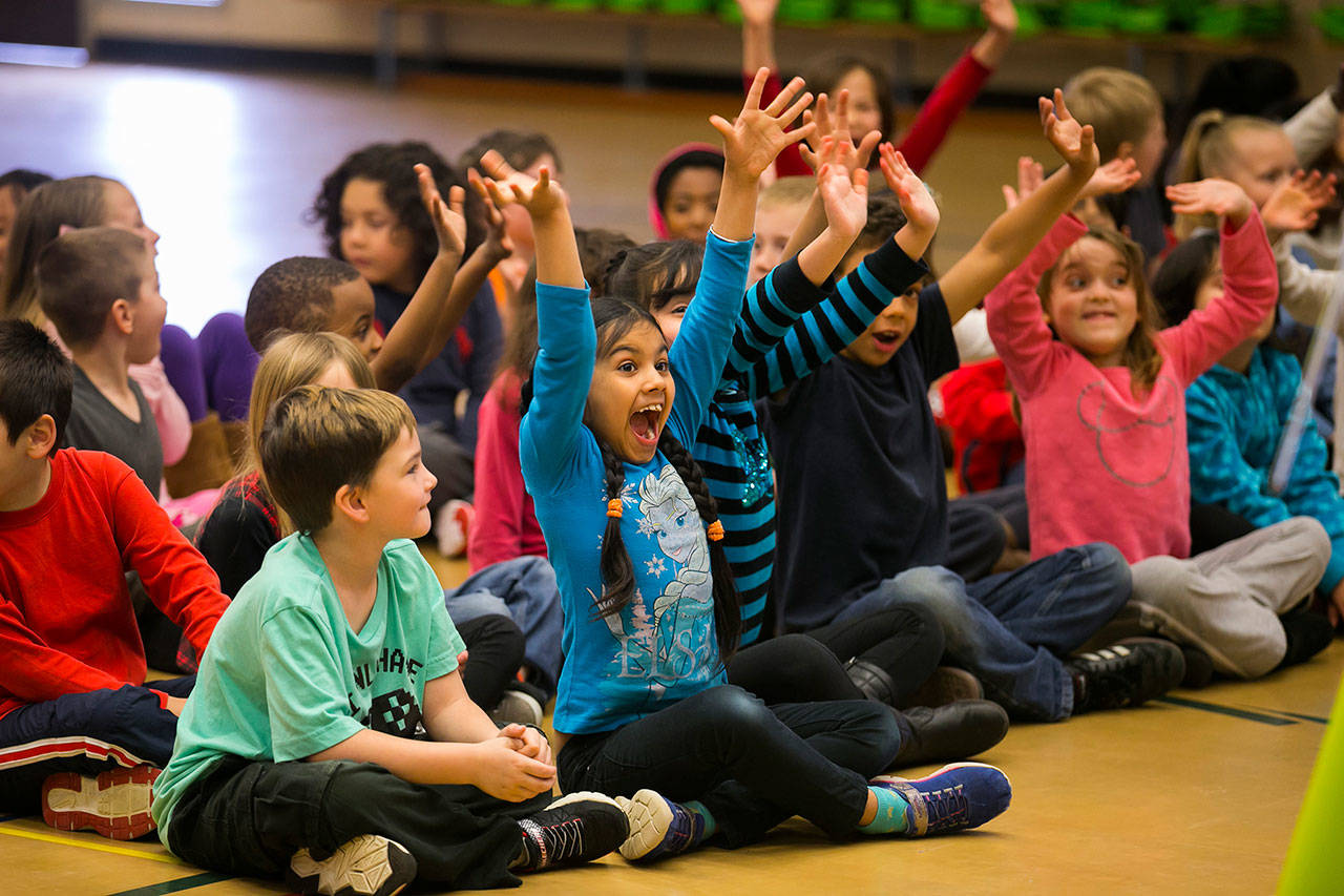 Students at Washington Elementary School are excited to see the Delta Dental of Washington Tooth Fairy. COURTESY, VanHouten Photography