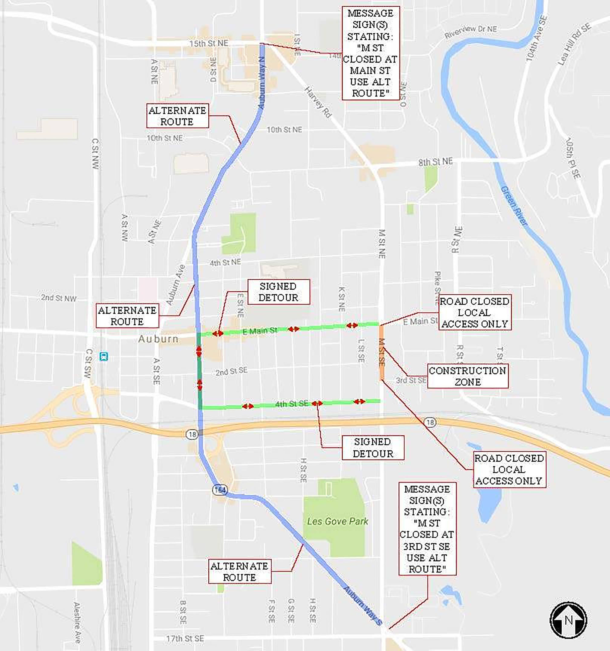 Extensive construction work will soon begin on M Street Southeast, from mid-June to early September. COURTESY MAP, City of Auburn