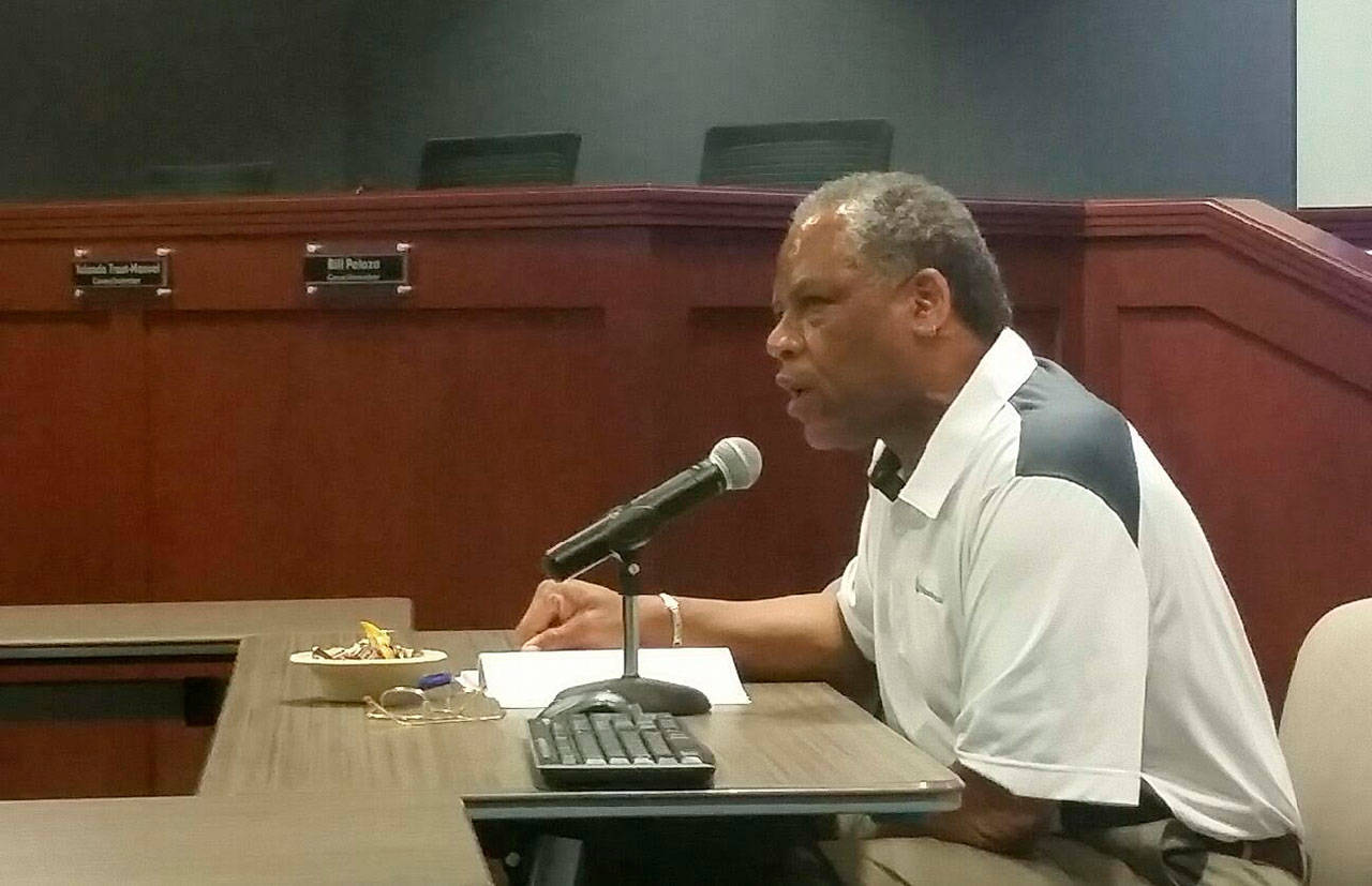 Michael Jackson, development director for Nexus Youth and Families, describes Auburn’s homeless youth problem to the City Council. ‘Our job shouldn’t be to shelter kids, it should be to get kids on their own, to get them stable,’ Jackson said. ROBERT WHALE, Auburn Reporter