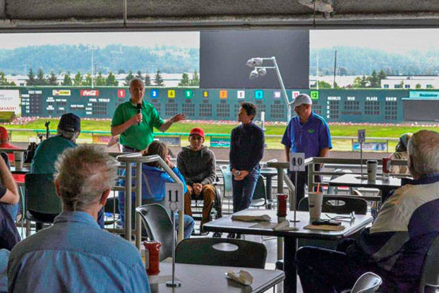 Joe Withee interviews Joe Steiner at Breakfast at the Wire. COURTESY PHOTO