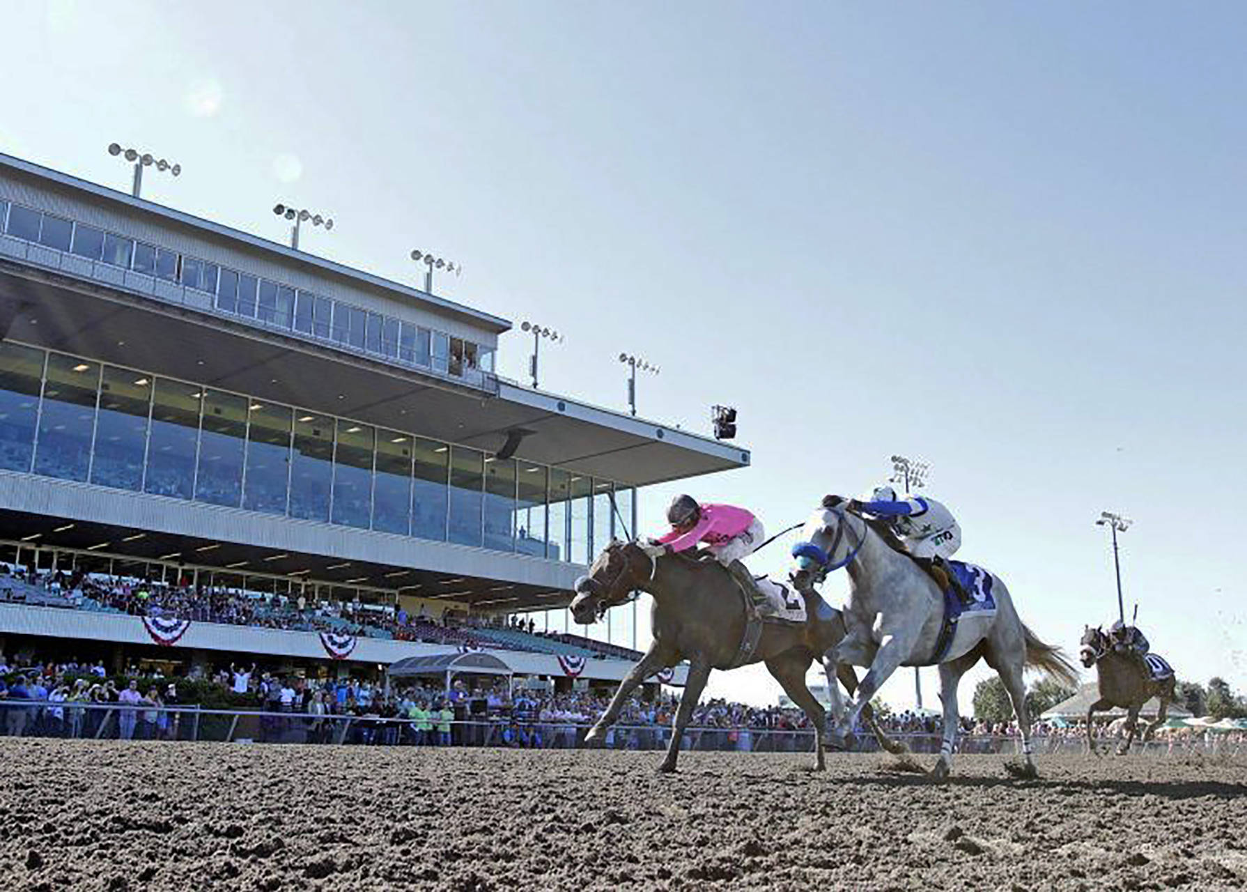 Aqua Frio, with Kevin Orozco up, posted a head victory in Sunday’s $50,000 Seattle Slew Stakes for 3-year-old colts and geldings. COURTESY PHOTO, Emerald Downs