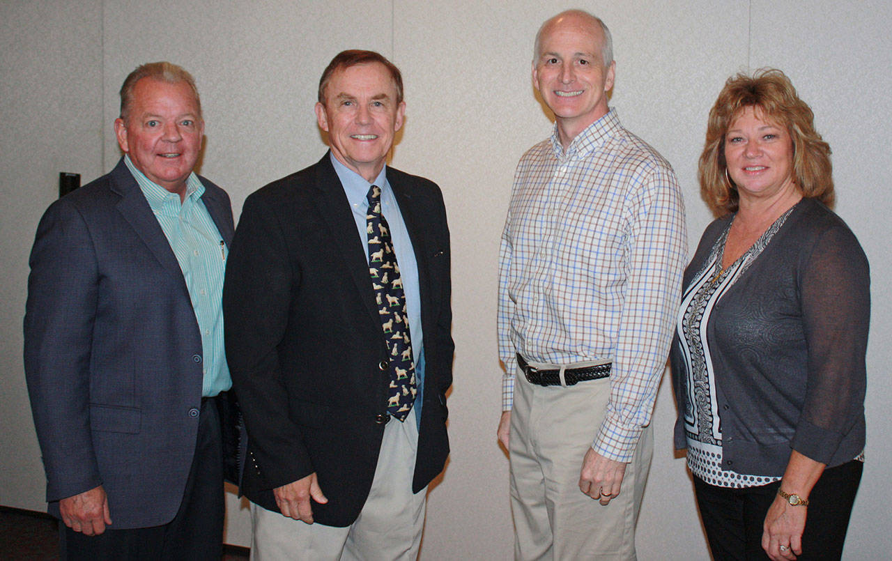 At the breakfast are, from left: Way Scarff, Auburn auto dealer; King County Councilmember and host Pete von Reichbauer; U.S. Rep. Adam Smith, and Auburn Mayor Nancy Backus. COURTESY PHOTO