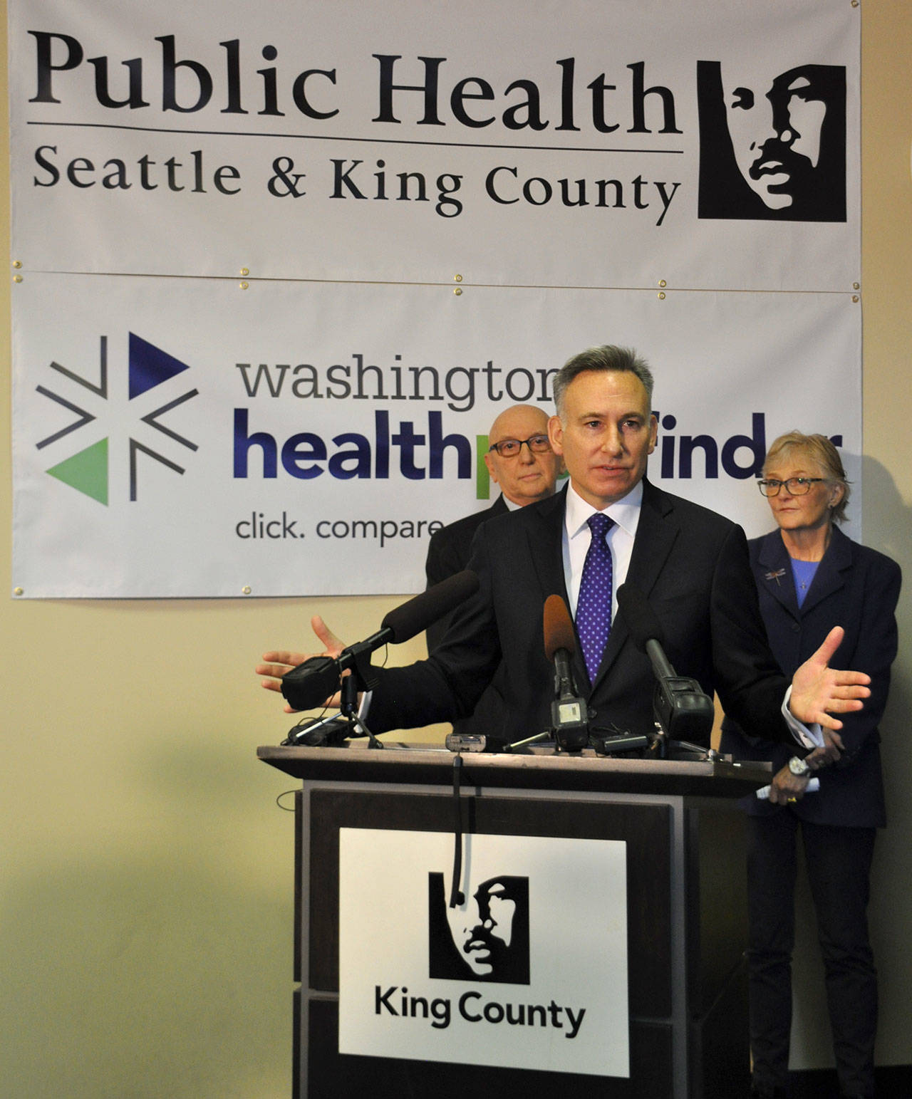 King County Executive Dow Constantine encourages residents to sign up for health care at the opening of a health care enrollment center in Federal Way on Wednesday. HEIDI SANDERS, the Mirror