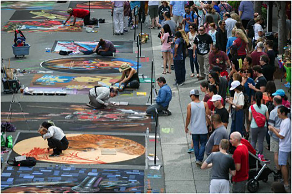Project grant funds launched the inaugural Pacific Northwest Chalk Fest in the Redmond Town Center. More than 53,000 people attended the event. COURTESY PHOTO