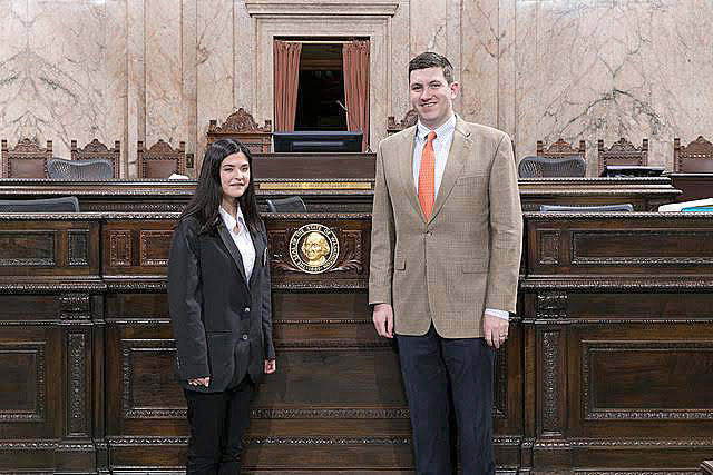 House page Daniella Mann and Rep. Drew Stokesbary, R-Auburn, on the floor of the state House of Representatives. COURTESY PHOTO, Washington State Legislature)