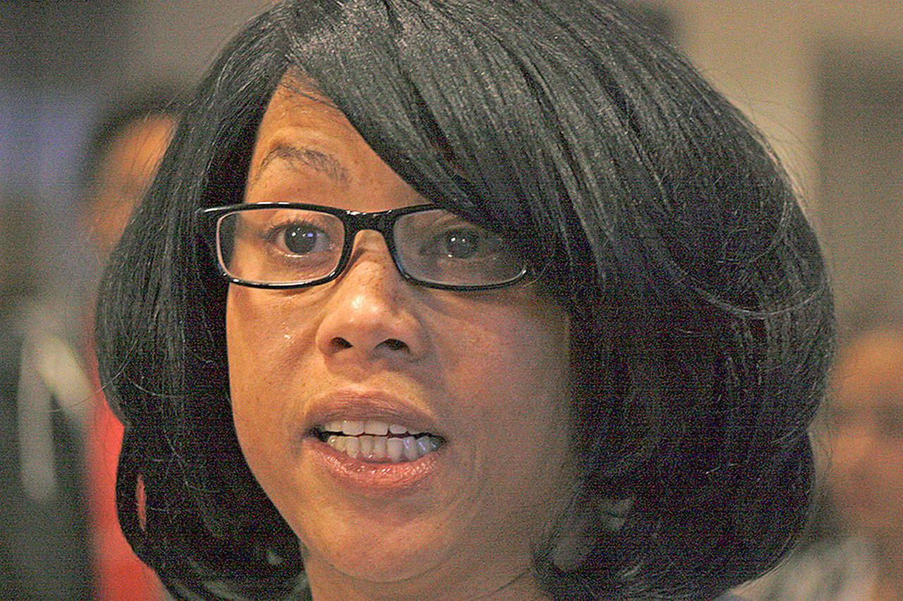 An emotional LaDonna Horne voices her disappointment in an Auburn man’s not guilty plea in the alleged beating of the mother’s 26-year-old son, DaShawn, on Jan. 20. Julian Tuimauga, 18, pleaded not guilty to first-degree assault and malicious harassment charges in King County Superior Court on Monday morning. MARK KLAAS, Reporter