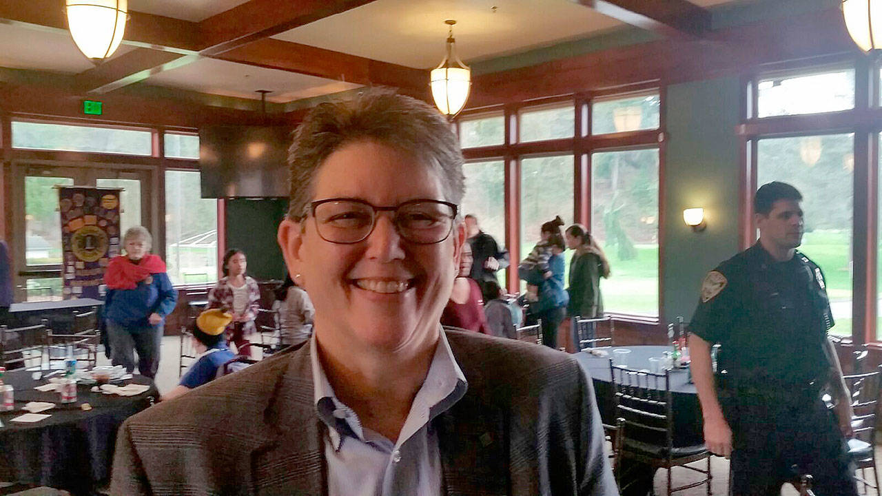 New King County Sheriff Mitzi Johanknecht in the Auburn Noon Lion’s den at the Auburn Golf Course. ROBERT WHALE, Auburn Reporter