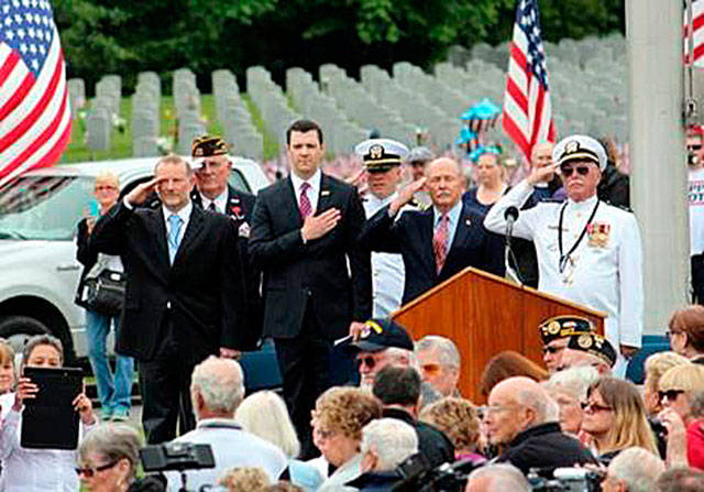 Sen. Joe Fain, R-Auburn, pictured at a Memorial Day gathering at Tahoma National Cemetery, sponsored legislation protecting service members from cancellation fees for service contracts. COURTESY PHOTO