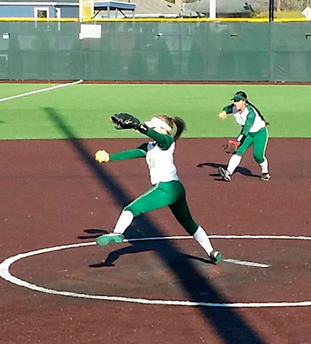 Auburn’s Kiana Adams delivers a pitch against Kentridge on Tuesday, an effort that ended in perfection. COURTESY PHOTO