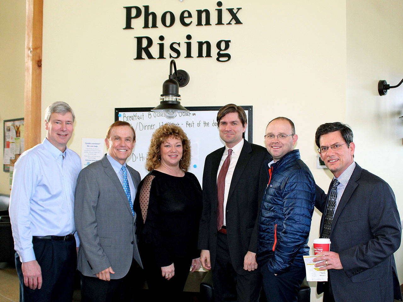 At the breakfast are, from left: state Rep. Pat Sullivan, D-Covington; King County Council member Pete von Reichbauer; Auburn Mayor Nancy Backus; state Rep. Mike Pellicciotti, D-Federal Way; state Rep. Morgan Irwin, R-Enumclaw; and state Sen. Mark Miloscia, R-Federal Way. COURTESY PHOTO