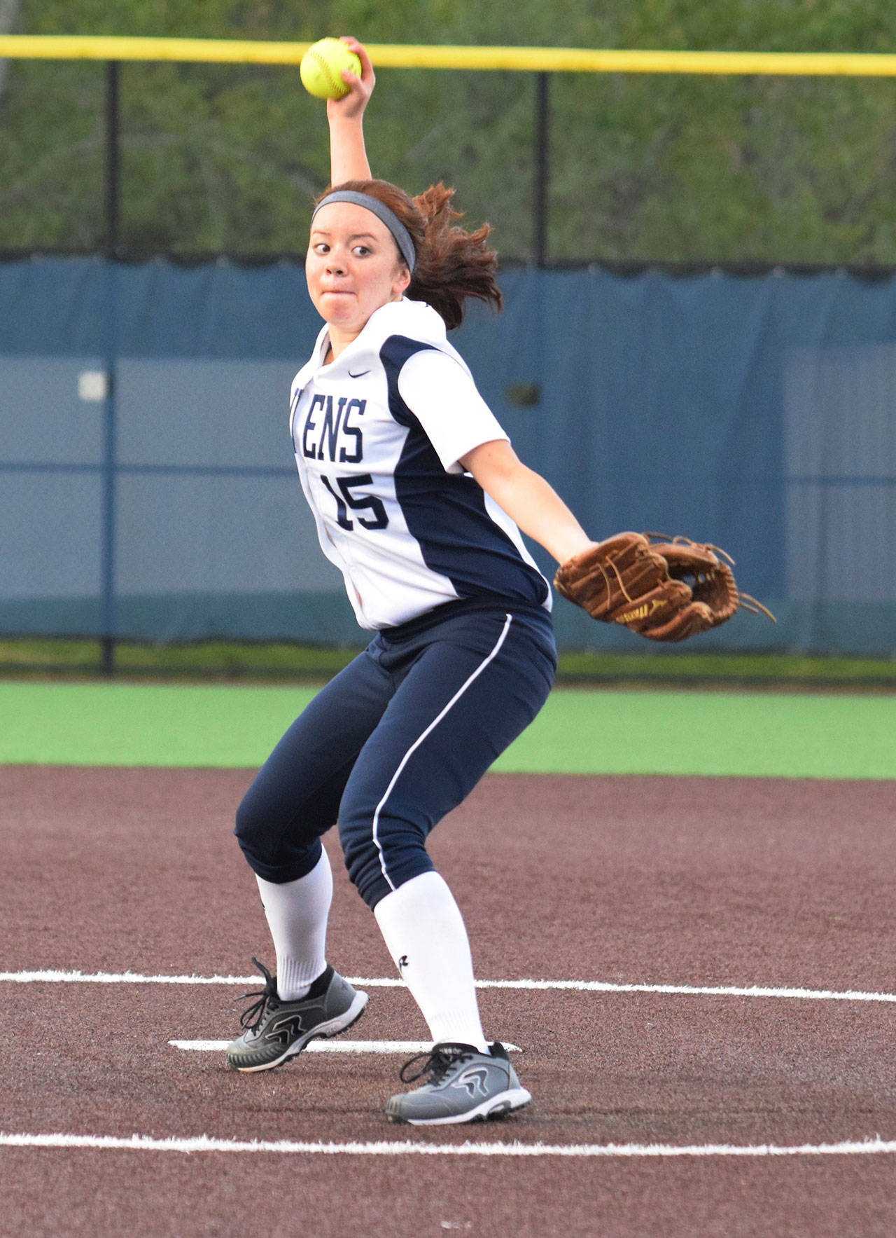 Auburn Riverside’s Autumn Lee, one of the district’s top pitchers, was productive at the plate. She went 11-for-15 with five doubles and seven RBIs in four state playoff games. RACHEL CIAMPI, Auburn Reporter