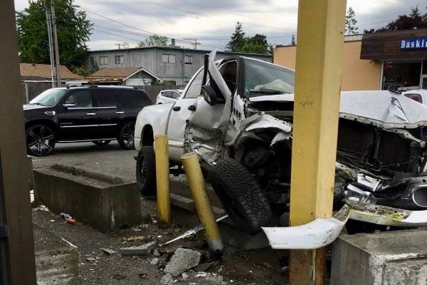 Pickup truck crashes into doughnut shop | VIDEO