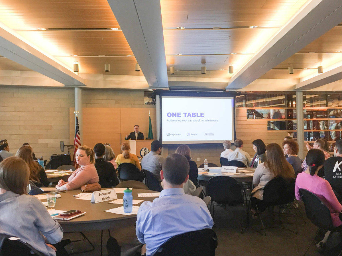 King County Executive Dow Constantine addresses One Table members at the group’s Aug. 3 meeting at Seattle City Hall. JOSH KELEY, Seattle Weekly