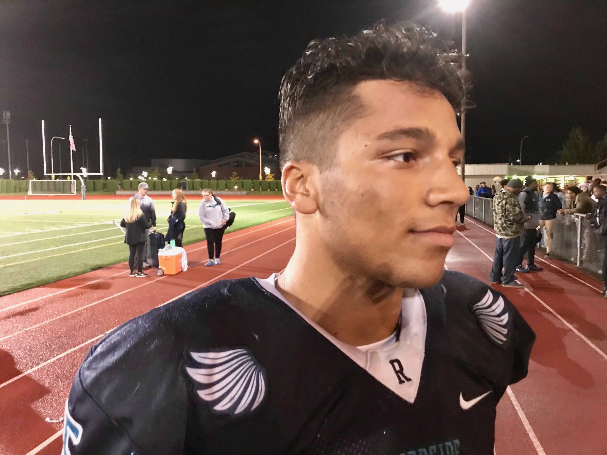 Auburn Riversides Javon Forward walks off the field following the Ravens 34-32 victory against Auburn on Friday night. The junior running back rushed 22 times for 175 yards and three touchdowns in the NPSL game. MARK KLAAS, Auburn Reporter