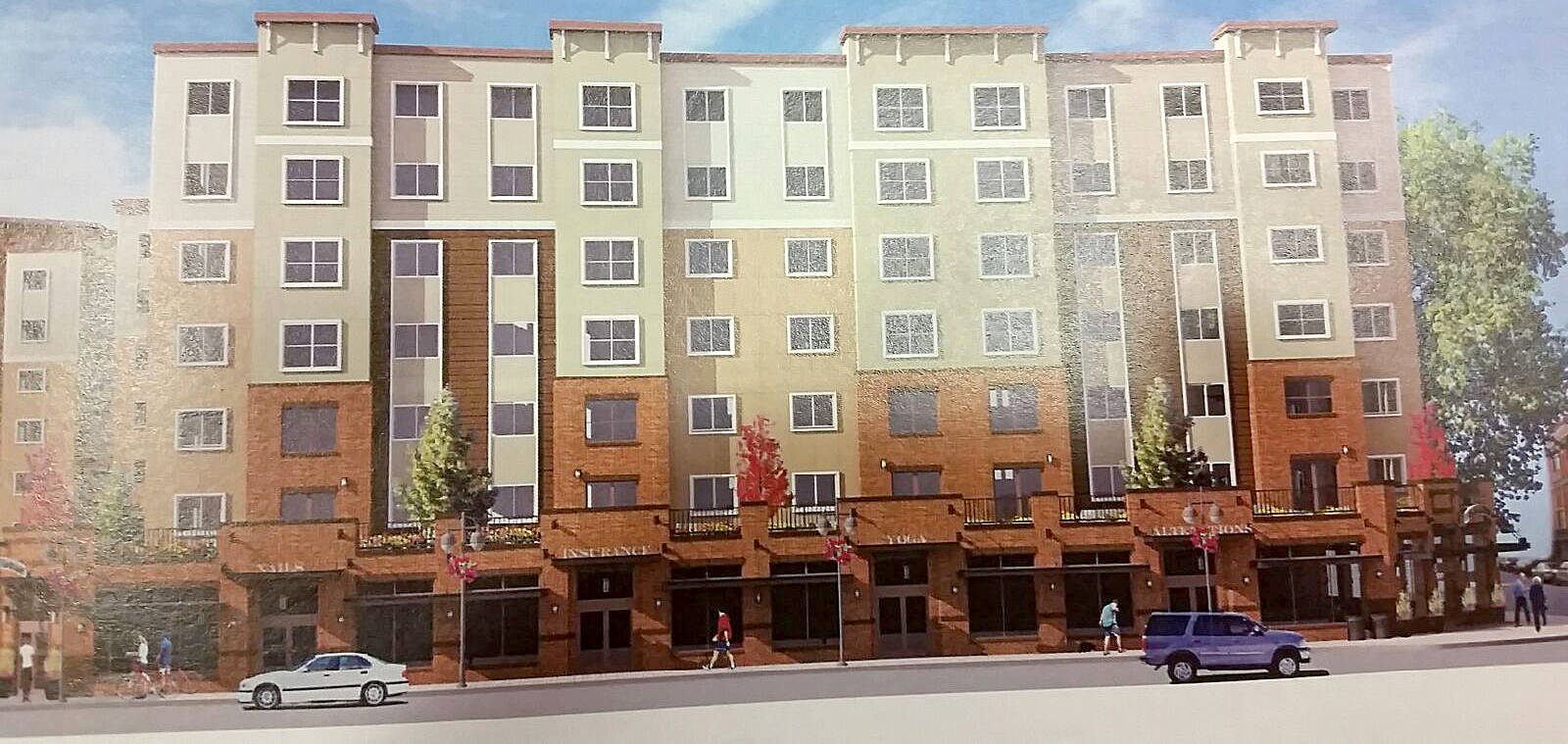 Above is an artist’s early conception of what the Legacy Plaza Auburn Senior Living Apartments would look like, south of Auburn City Hall. COURTESY