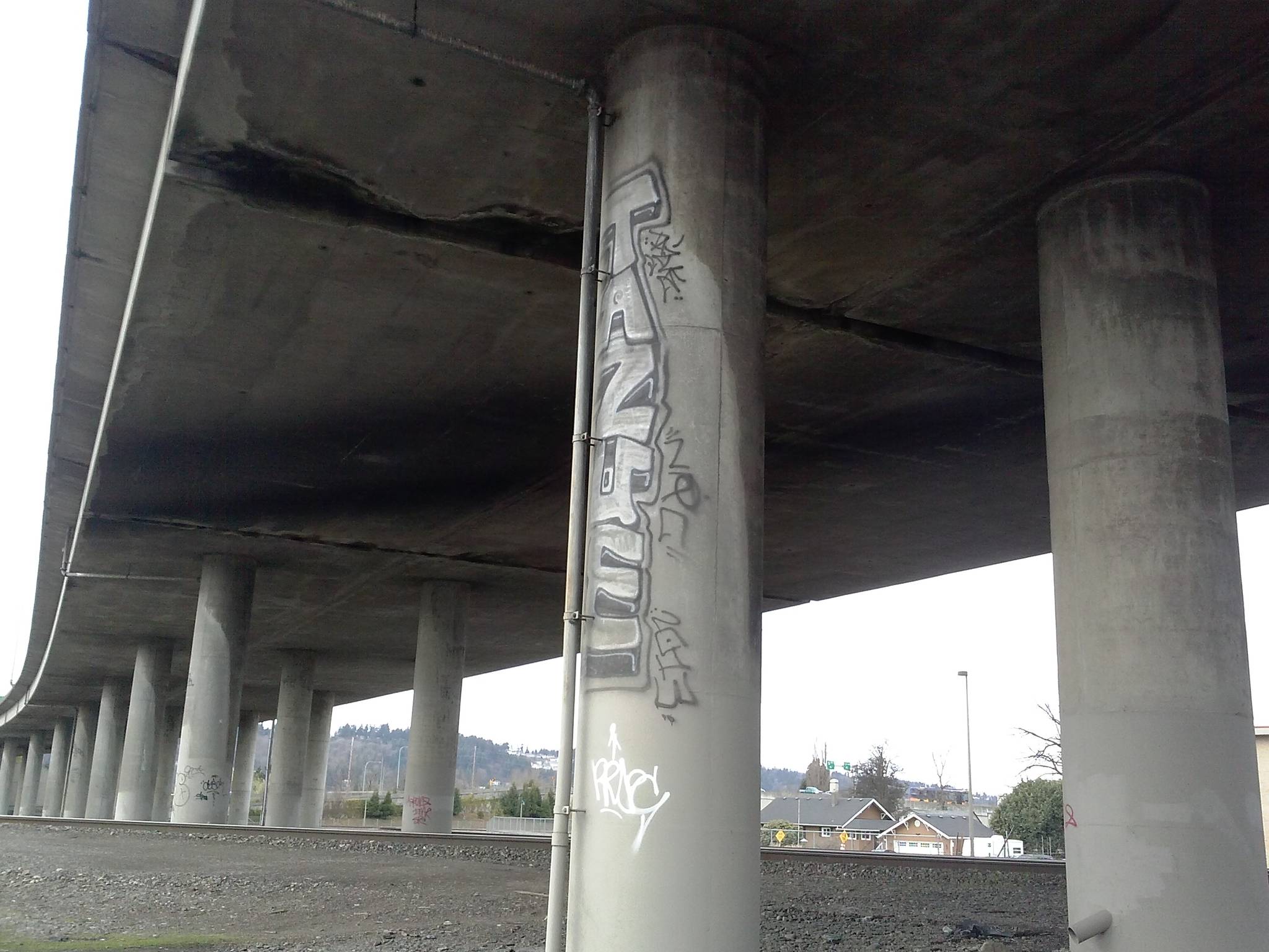 Graffiti, like this displayed under the State Route 18 overpass, lingers in parts of Auburn. FILE PHOTO