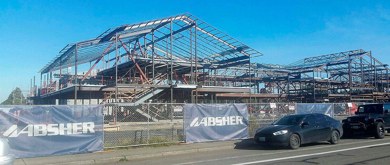 The metal skeleton of Olympia Middle School nears completion at 1825 K St. SE. ROBERT WHALE, Auburn Reporter