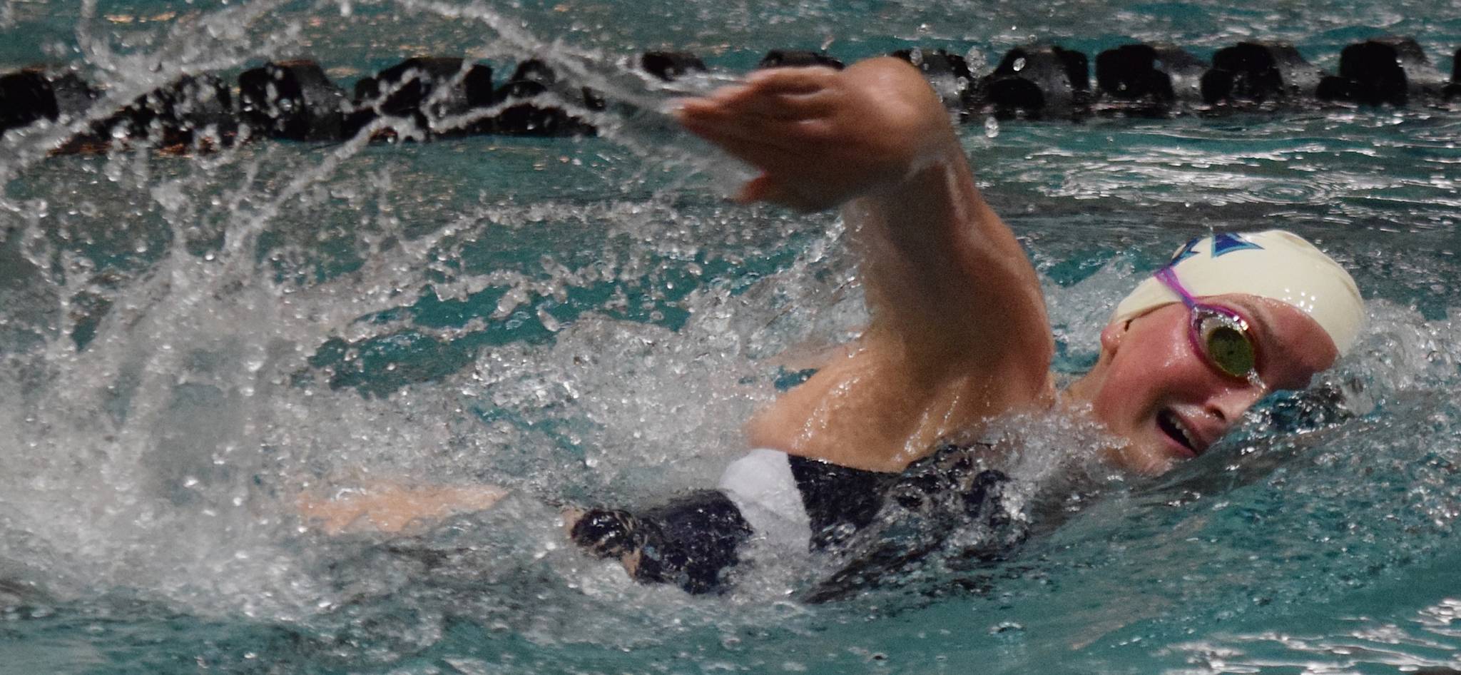 Auburn Riverside’s Kaelie Allan powers her way to victory in the 200-yard freestyle at the All-City meet on Monday. Allan won the event in 2 minutes, 6.74 seconds. RACHEL CIAMPI, Auburn Reporter