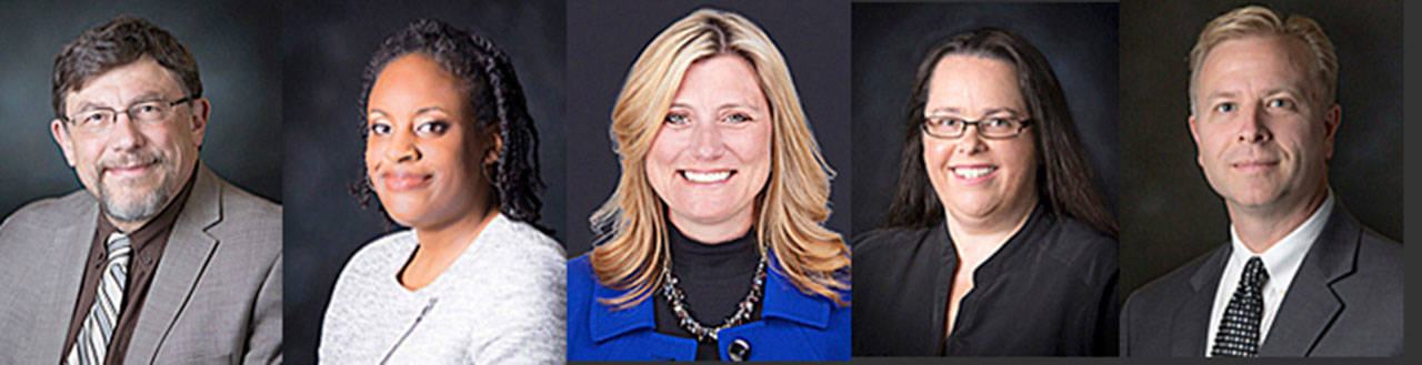 Auburn School District Board members, from left, Ray Vefik, Robyn Mulenga, Laurie Bishop, Laura Theimer and Ryan Van Quill. COURTESY PHOTOS