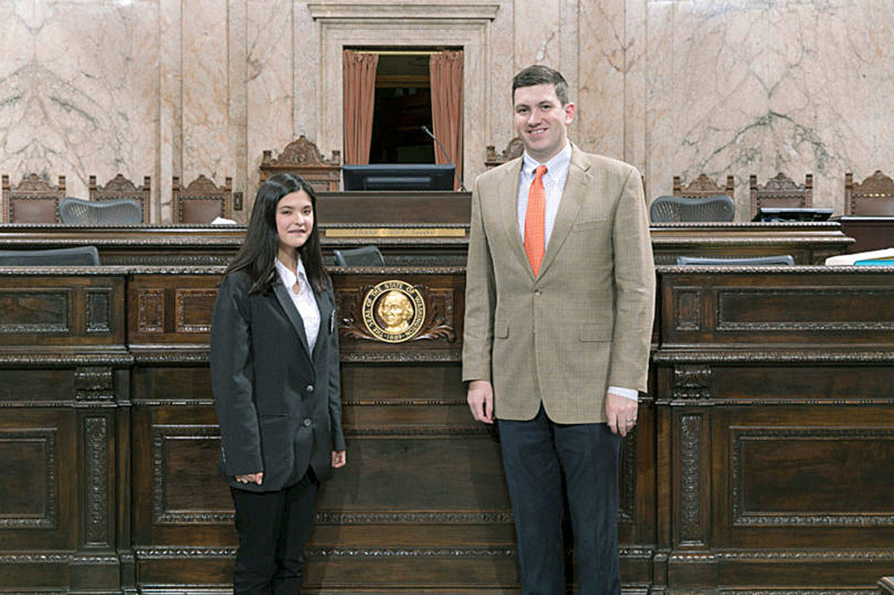Rep. Drew Stokesbary with Page Daniella Mann during 2018 legislative session. COURTESY PHOTO