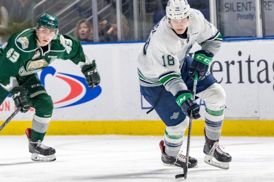 The Thunderbirds’ Andrej Kukuca in action against the Silvertips. COURTESY PHOTO, Brian Liesse, T-Birds