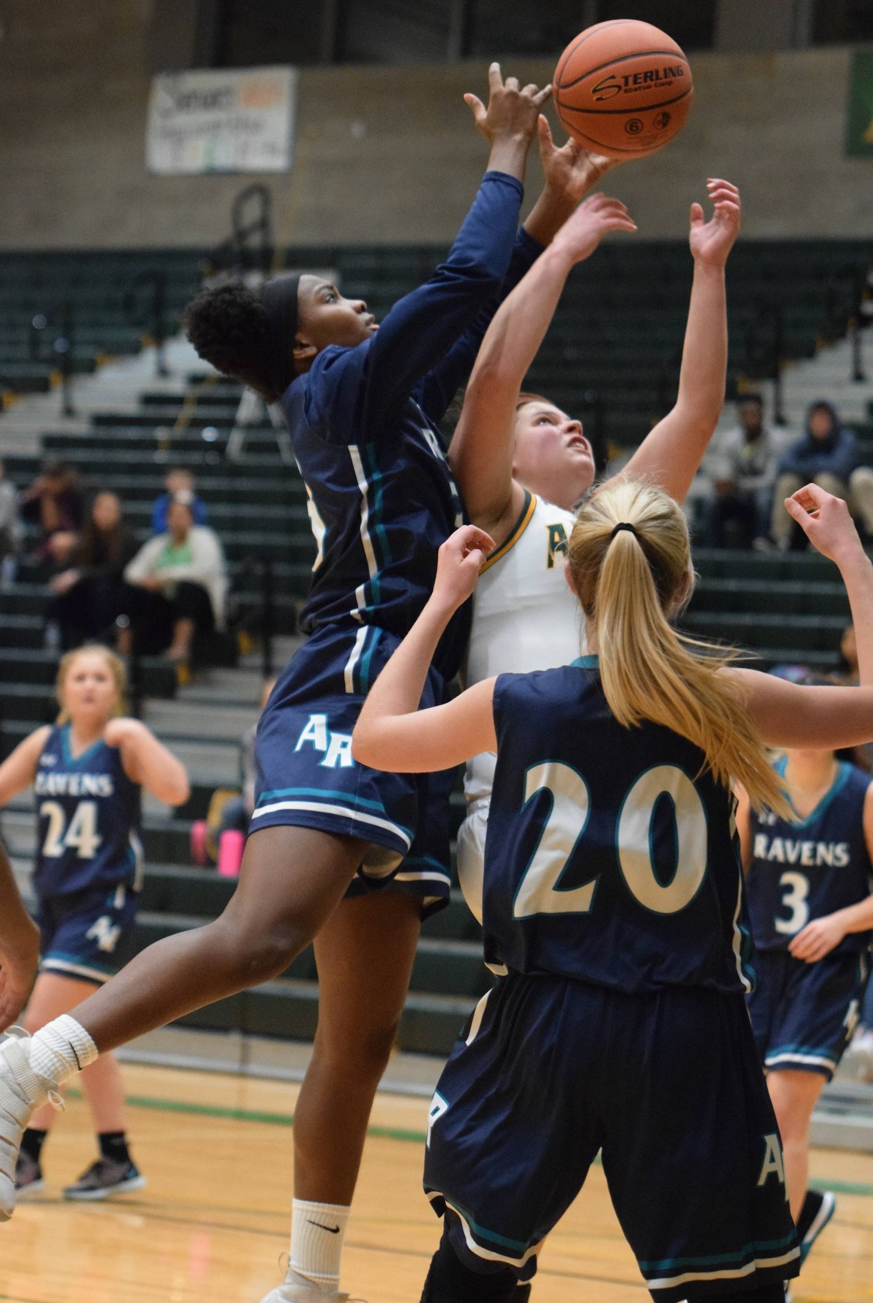 Auburn Riverside junior Stephanie Igwala fights for the ball during NPSL Olympic play against Auburn earlier this season. RACHEL CIAMPI, Auburn Reporter