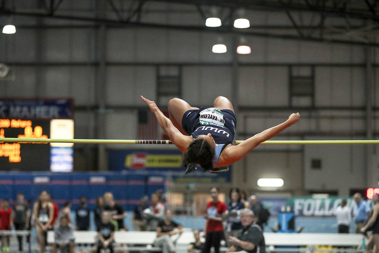 Western Washington’s Maddie Taylor has climbed 5 feet, 8 inches in the high jump, the second-best mark in school indoor track and field history. COURTESY, WWU Athletics