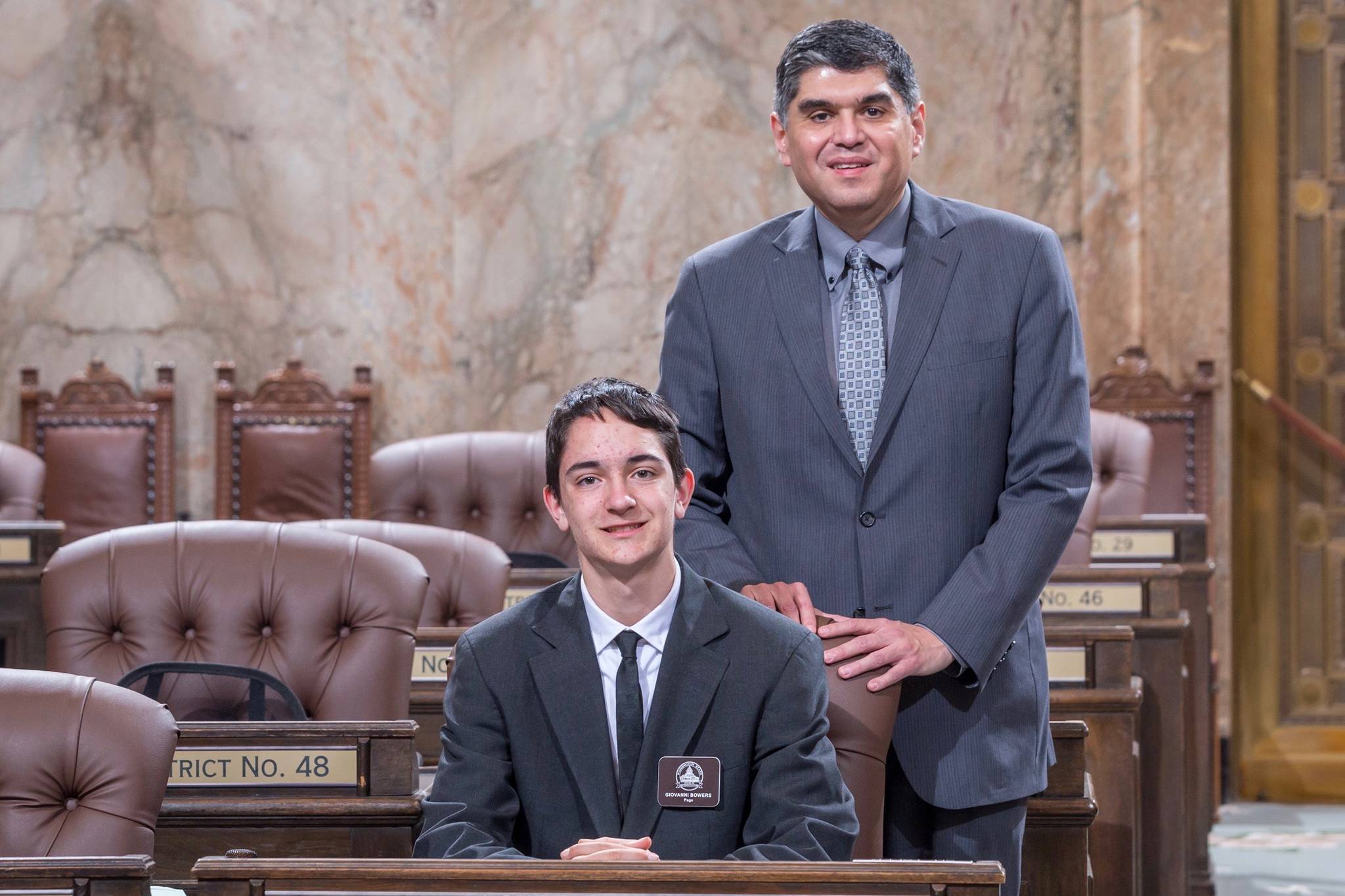 Giovanni Bowers, with state Rep. Javier Valdez. COURTESY PHOTO, Washington State Legislative Support Services)