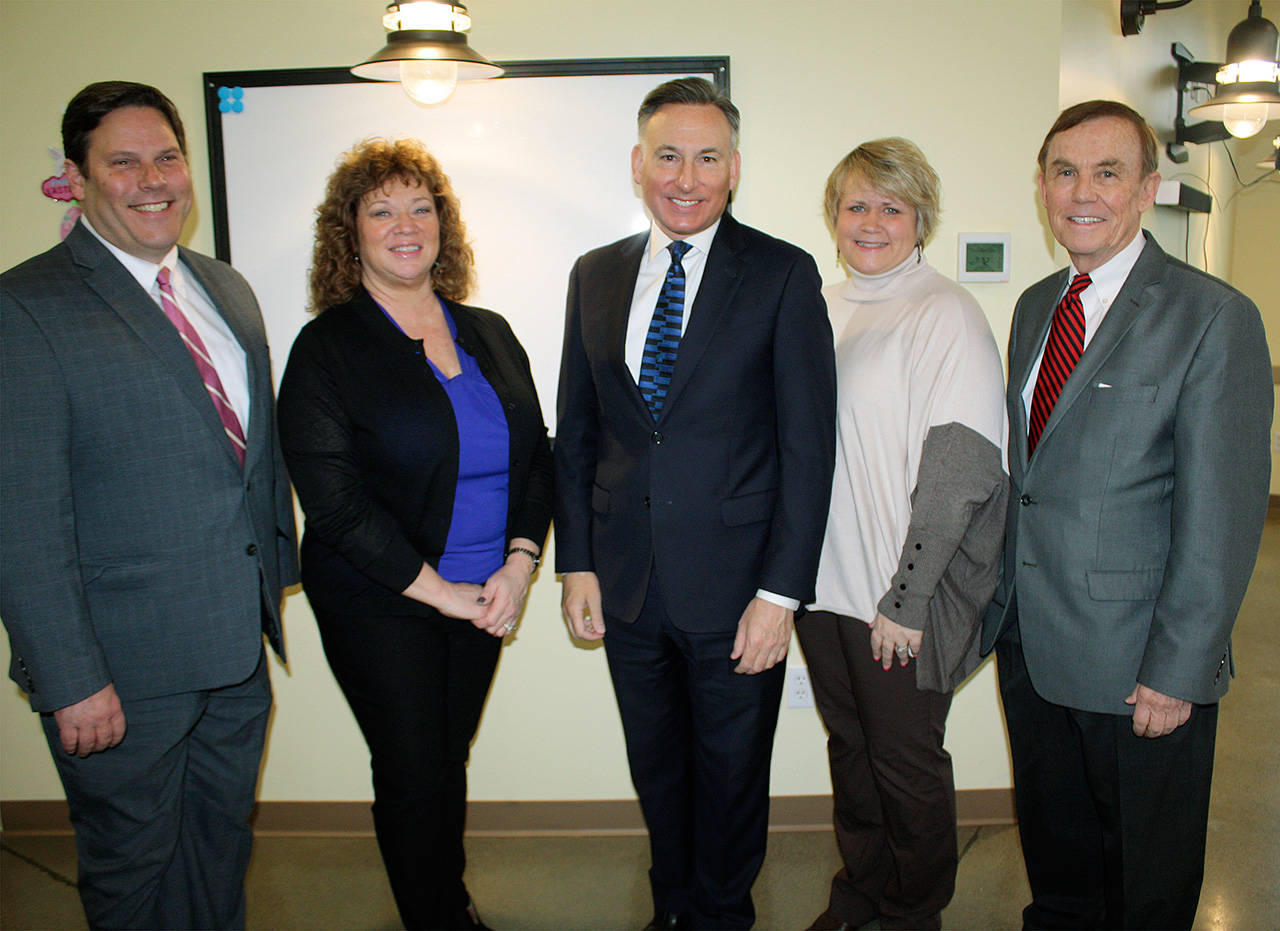 Attending the breakfast are, from left: Federal Way Mayor Jim Ferrell; Auburn Mayor Nancy Backus; King County Executive Dow Constantine; Kent Mayor Dana Ralph; and King County Councilmember Pete von Reichbauer. COURTESY PHOTO