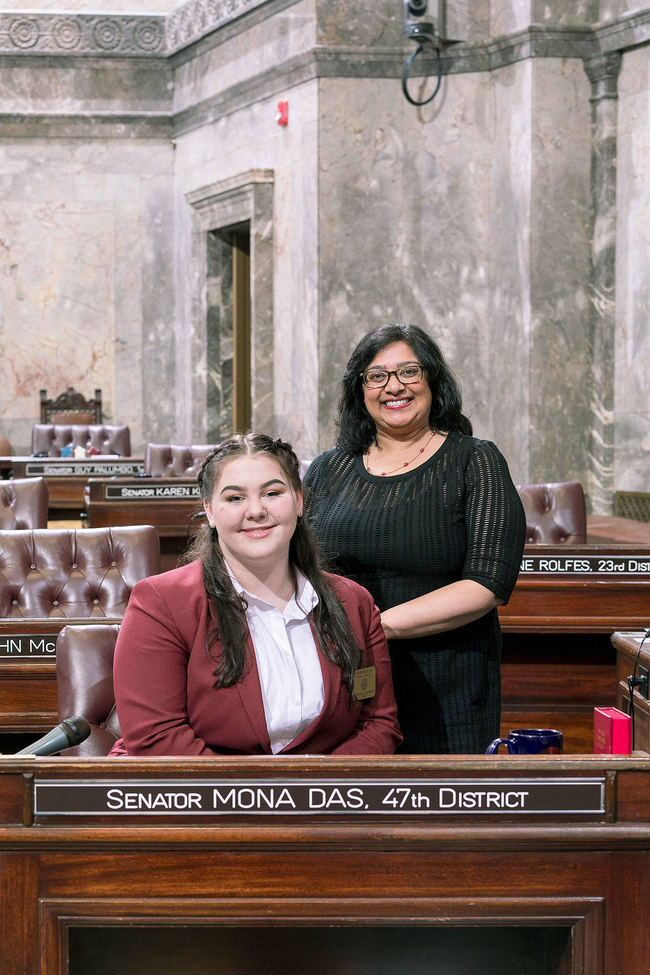 Hannah McLaughlin, with Sen. Mona Das. COURTESY PHOTO, Washington State Legislature