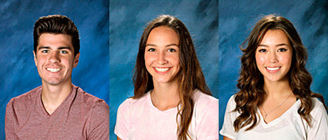 From left: The Ravens’ Reis MacNeill, Camden Heilborn and Isabel Kim. COURTESY PHOTOS