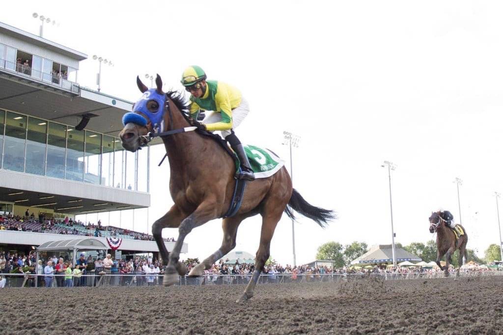 Franklin Ceballos guides Baja Sur down the stretch to a dominating victory in the six-furlong $50,000 Auburn Stakes at Emerald Downs on Sunday. COURTESY TRACK PHOTO