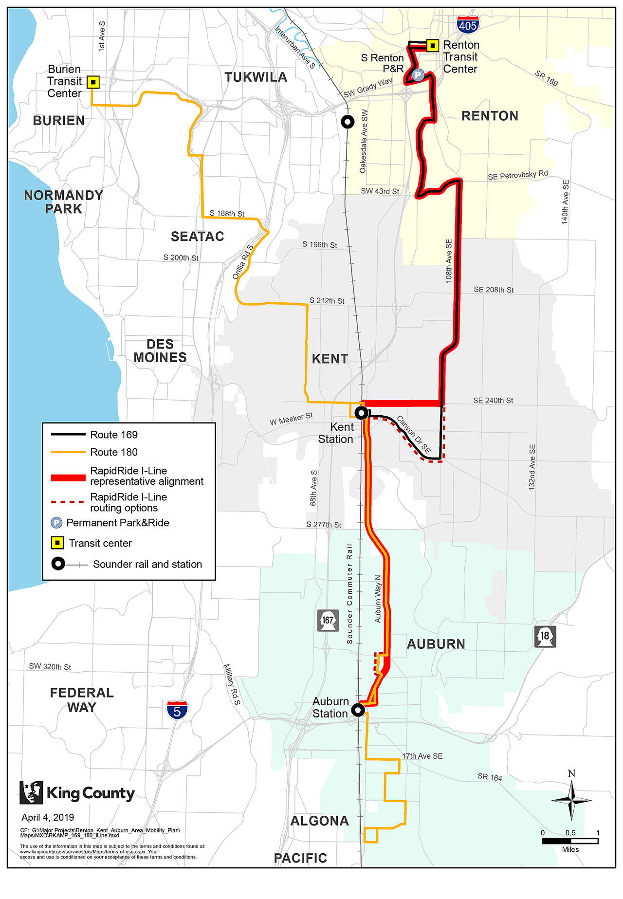 A map of the RapidRide I Line that will connect Auburn, Kent and Renton and is expected to open in 2023. COURTESY GRAPHIC, Metro