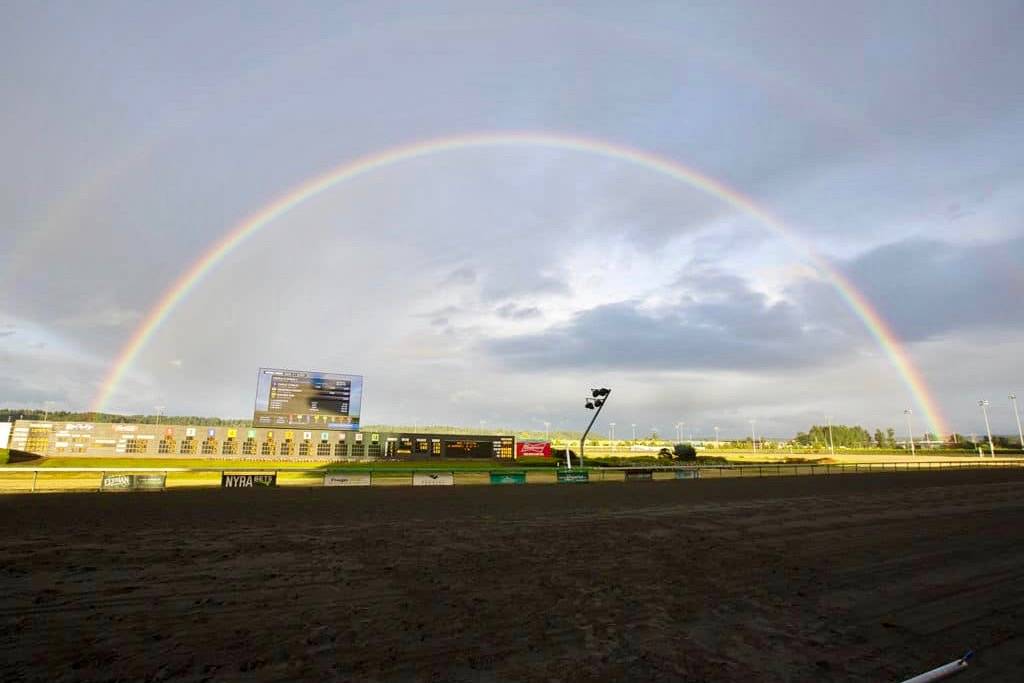 A rainbow appears over Auburn, a trackside view. COURTESY TRACK PHOTO