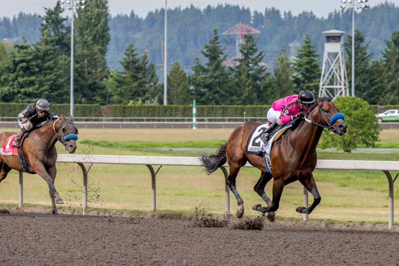 Anyportinastorm and jockey Juan Hernandez. COURTESY TRACK PHOTO