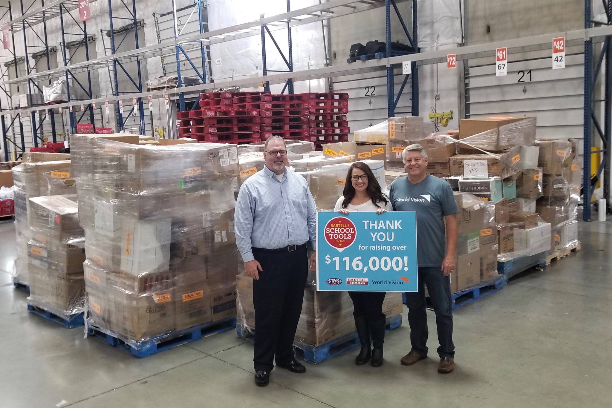 From left, Ken Mahoney, SVP of Operations at Bartell Drugs; Hannah Kubiak, communications manager at Bartell Drugs; and Michael Gillespie, senior director of Corporate Engagement at World Vision. COURTESY PHOTO
