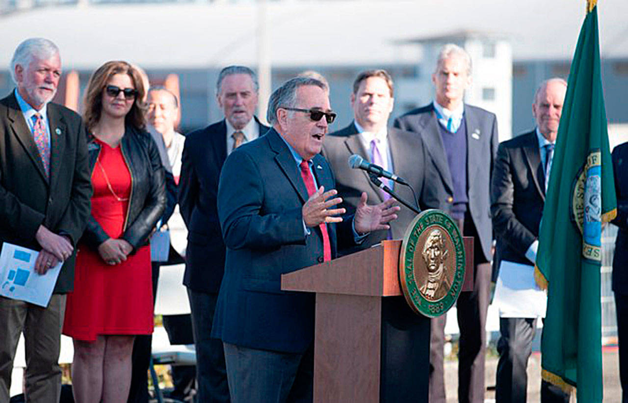 Port of Tacoma Commissioner Dick Marzano lauds the launch of construction on the $1.96 billion Puget Sound Gateway Program, which will complete work on SR 167 in Pierce County and SR 509 in Pierce County to speed the passage of goods to the markets of Washington state. COURTESY PHOTO