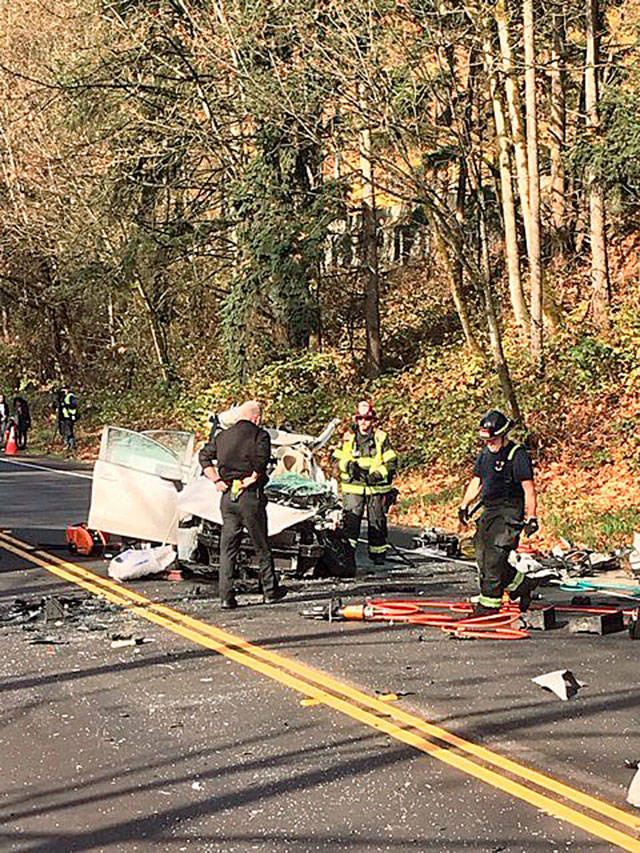 The scene of a serious injury collision on Peasley Canyon Road on Thursday. COURTESY, VRFA