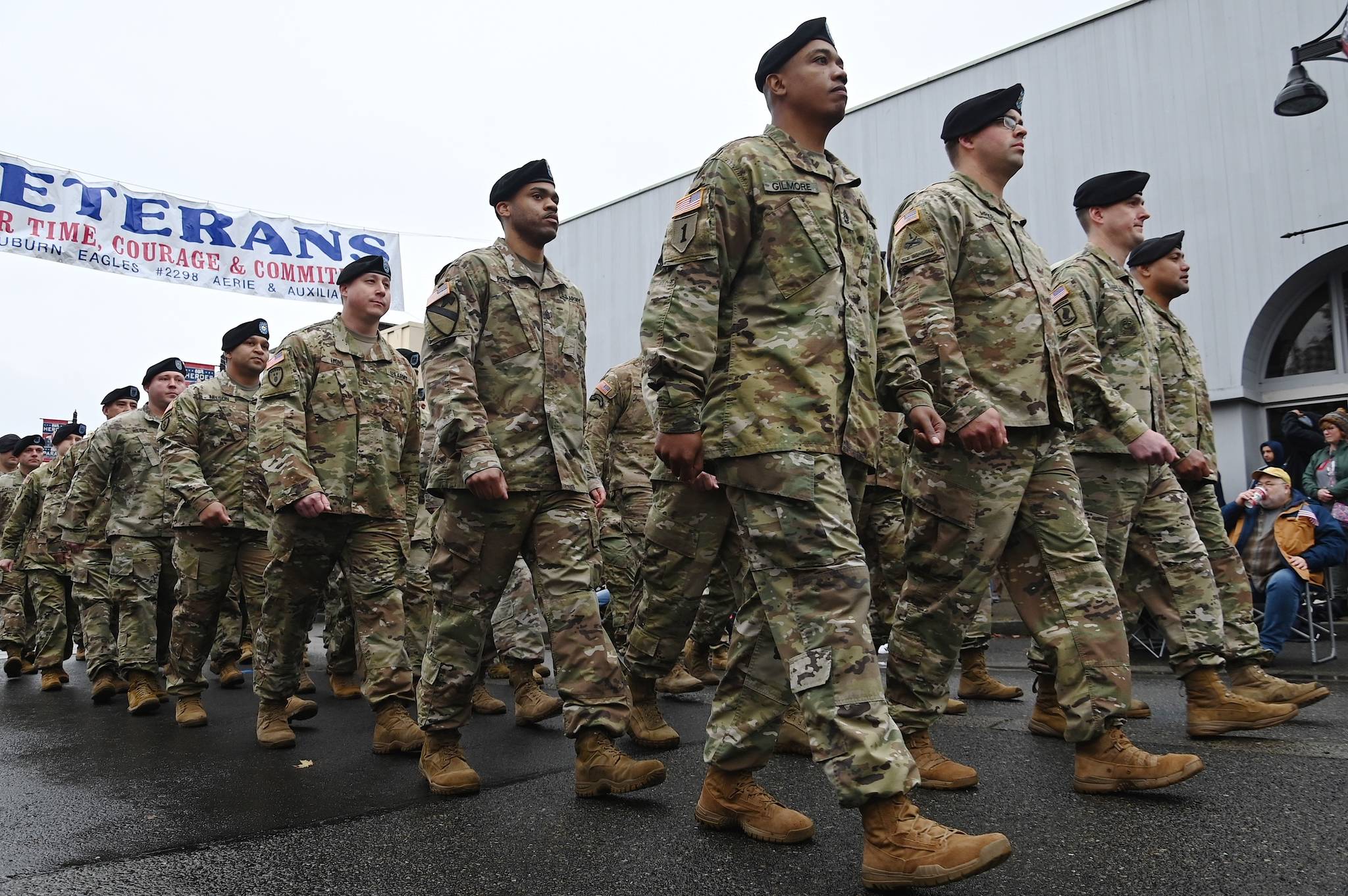 A U.S. Army unit marches down Main Street in the Auburn Veterans Day Parade on Saturday. RACHEL CIAMPI, Auburn Reporter