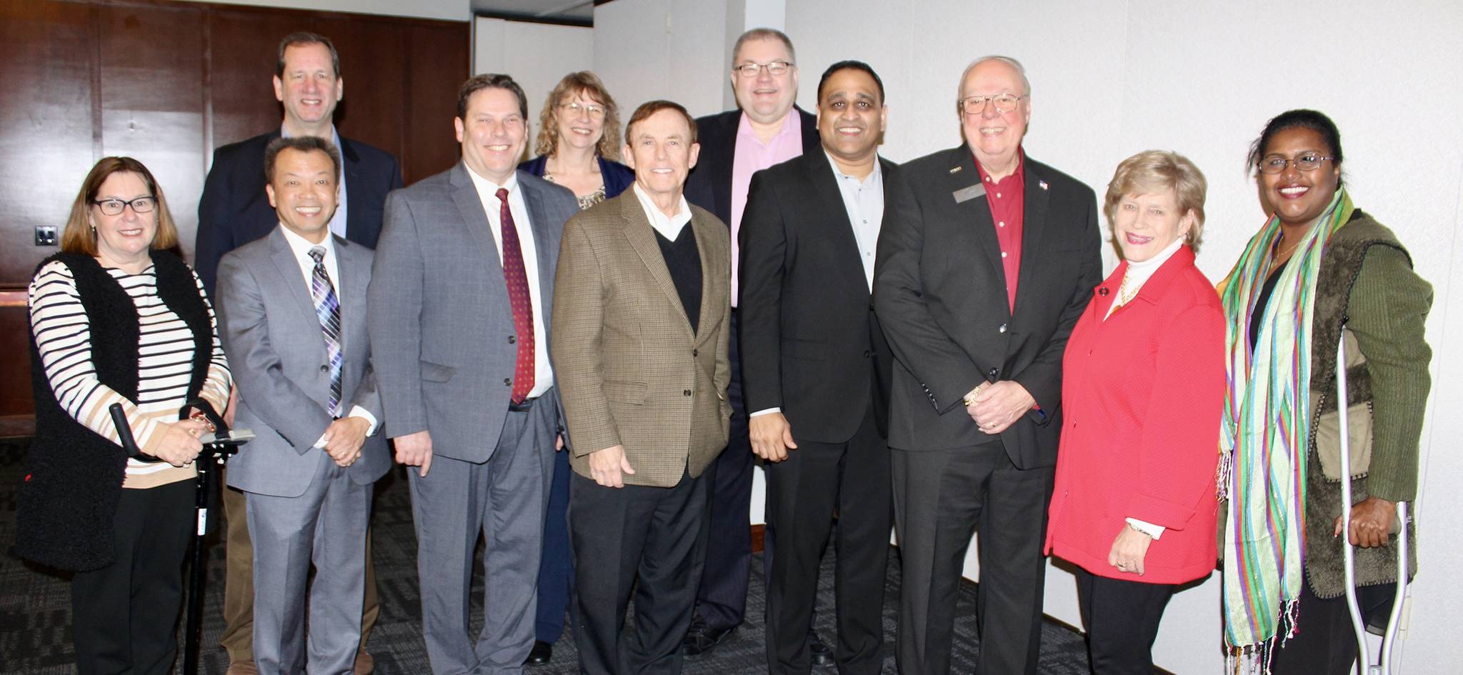 Attending the breakfast are, from left: Federal Way Deputy Mayor Susan Honda; Federal Way City Councilmember Hoang Tran; Federal Way City Councilmember Mark Koppang; Federal Way Mayor Jim Ferrell; Pacific Mayor Leanne Guier; King County Councilmember Pete von Reichbauer; Covington Mayor Jeff Wagner;, CHI Franciscan CEO Ketul Patel; Auburn City Councilmember Bob Baggett; Federal Way City Councilmember Linda Kochmar; and Federal Way City Councilmember Lydia Assefa-Dawson. COURTESY PHOTO