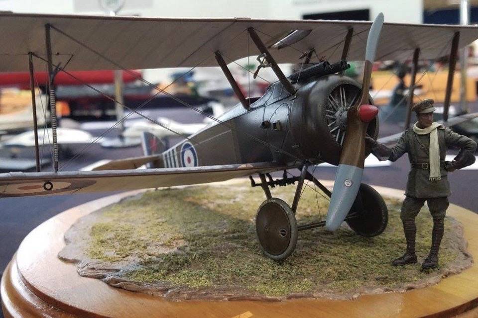 A World War I Sopwith Camel and pilot are surrounded by jets on a table at the NorthWest Scale Modelers Show. COURTESY PHOTO, Tim Nelson