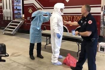 Members of Puget Sound Fire who will be staffed at the first responder testing site in Covington received additional training last week. Photo courtesy of Capt. Joe Root